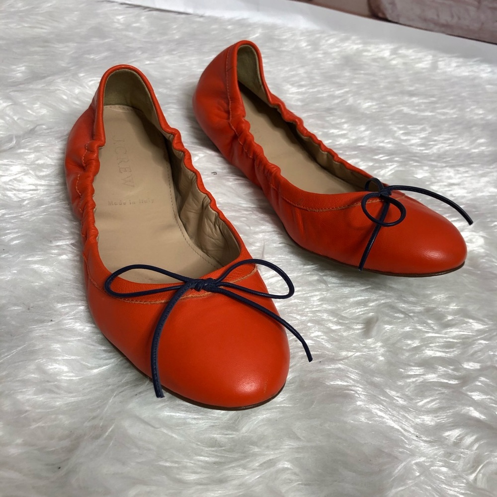 J Crew orange Emma Bow flat shoes size 6.5 - Picture 3 of 7